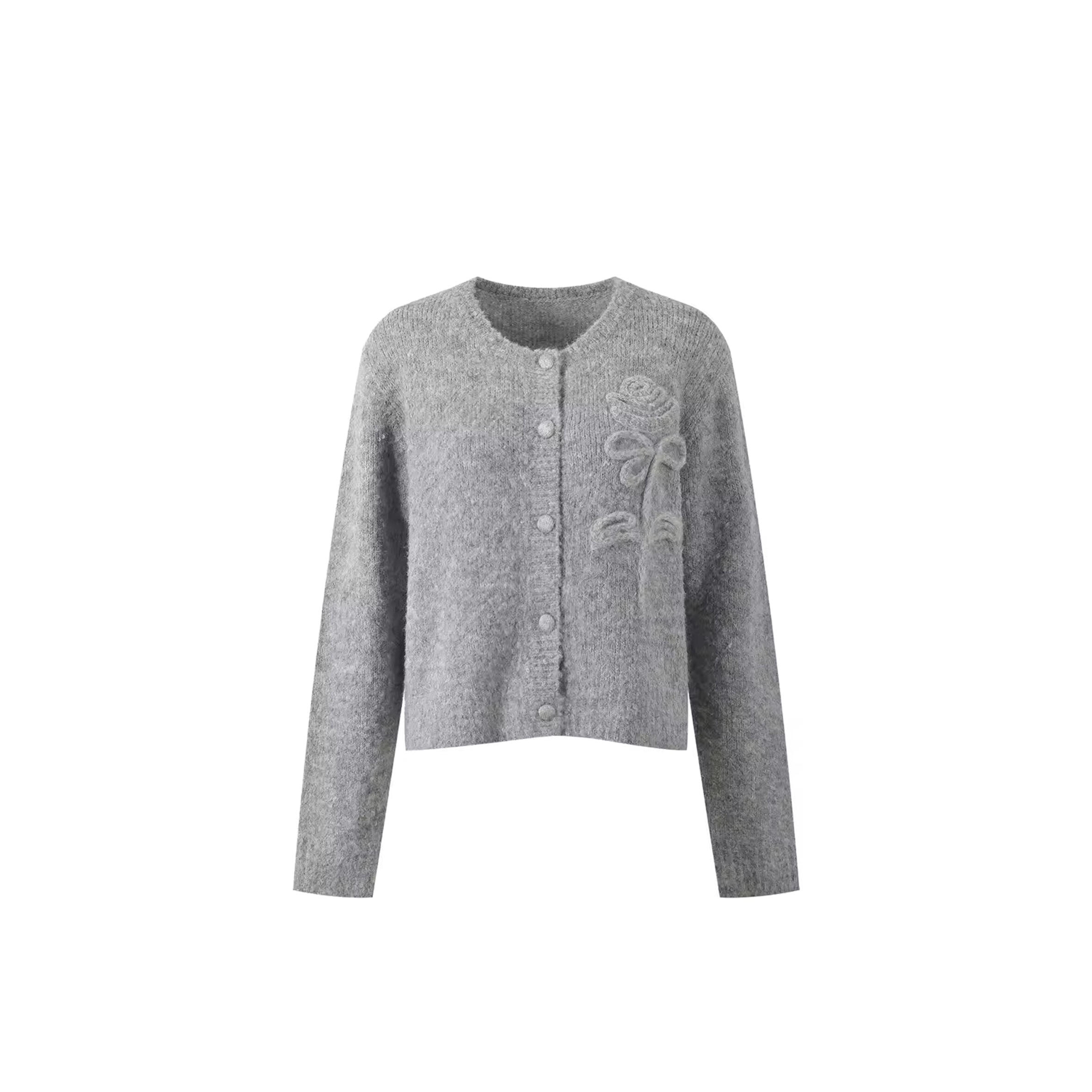 Ce1i*e solid rose accent o-neck long sleeve knit cardigan